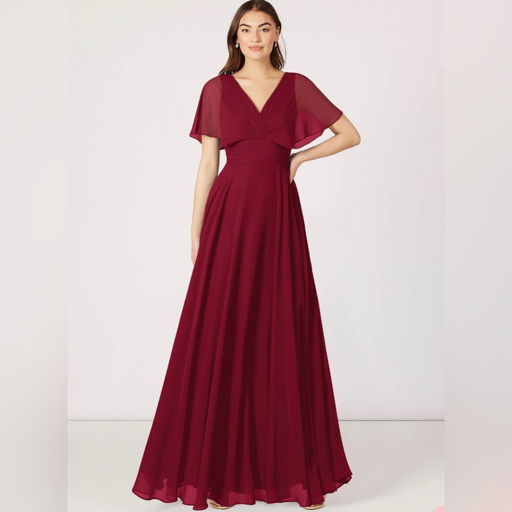 AZAZIE burgundy, A-line, pleated, chiffon floor length dress size 14